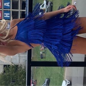 Fringe blue game day romper